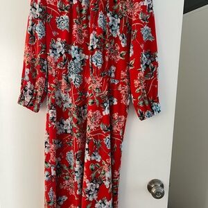 H&M Red Floral Midi Dress